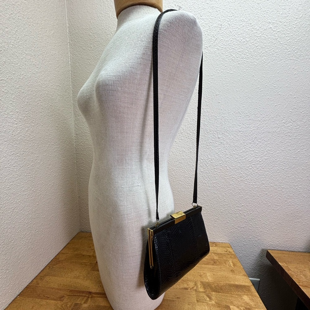 Vintage Black Genuine Lizard Skin Frame Bag - Suede Lined - Picture 5 of 13
